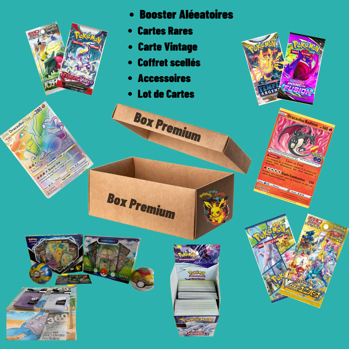 Box Premium Box de Collectionneur Pokémon Boosters Récents, Cartes