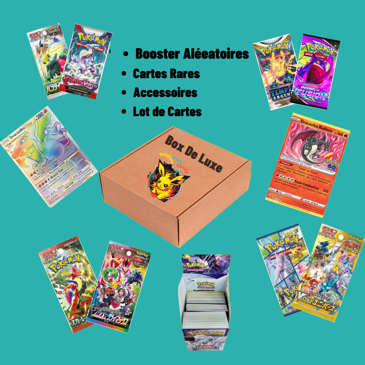 Box Deluxe : Box Surprise Pokémon - Boosters, Cartes Rares et Accessoi